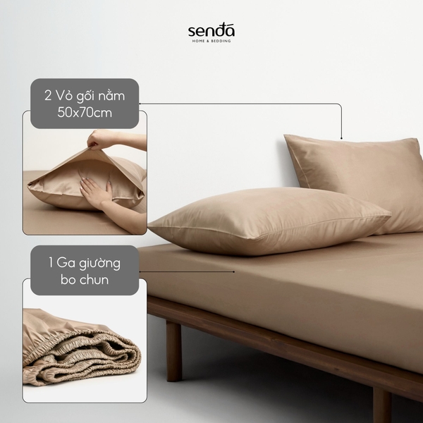 Bộ ga gối 3 món Tencel Cotton trơn màu