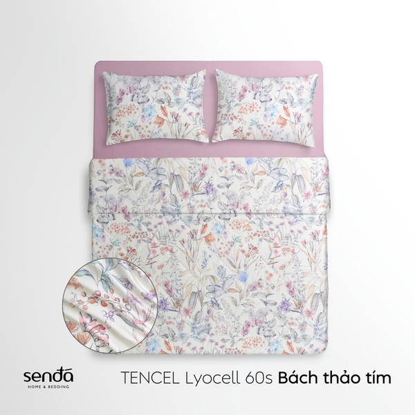 Vỏ chăn chần bông Lụa Tencel 60S họa tiết - Bách thảo tím