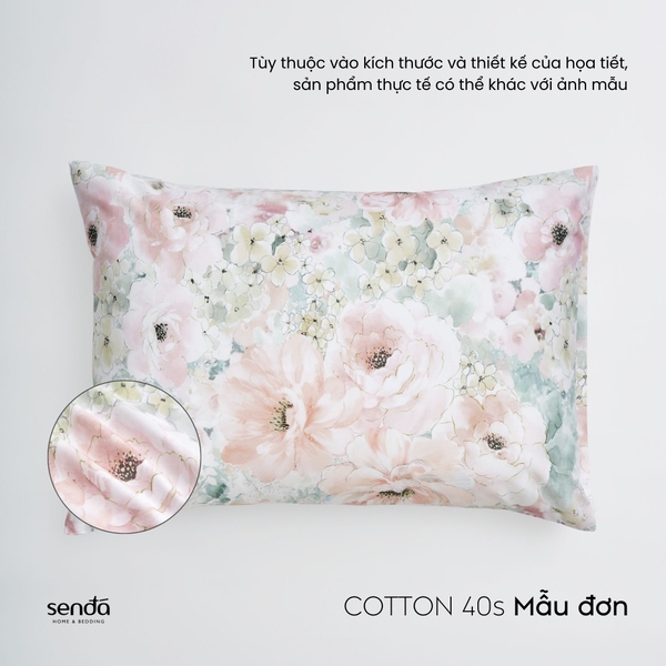 Vỏ gối nằm Cotton 40S họa tiết - Mẫu đơn