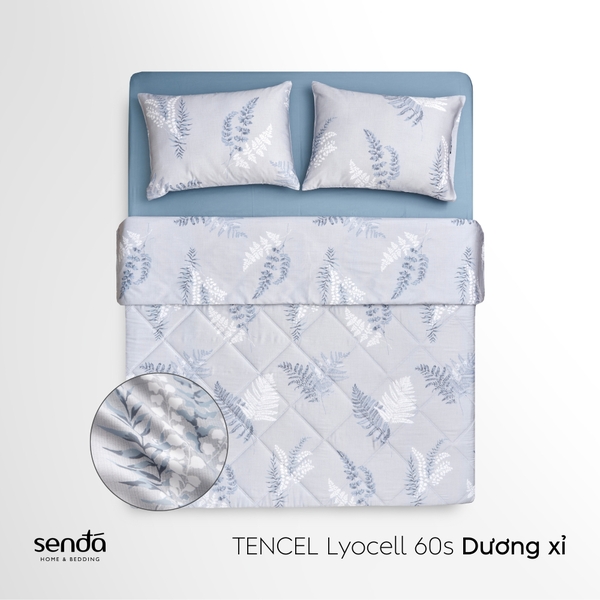Vỏ chăn chần bông Lụa Tencel 60S họa tiết - Dương xỉ