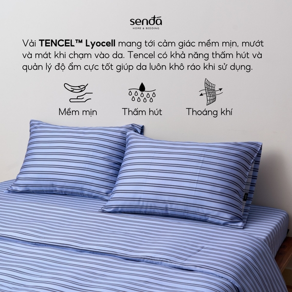 Bộ chăn ga gối 4 món Lụa Tencel họa tiết kẻ sọc - Sọc xanh navy
