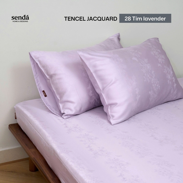 Bộ ga gối 3 món Lụa Tencel Jacquard vân gấm - 28 Tím Lavender