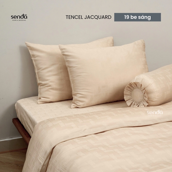 Bộ chăn ga gối 5 món Lụa Tencel Jacquard vân gấm - 19 be sáng