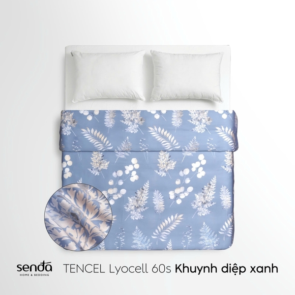 Vỏ chăn mỏng Lụa Tencel 60S họa tiết - Khuynh diệp xanh