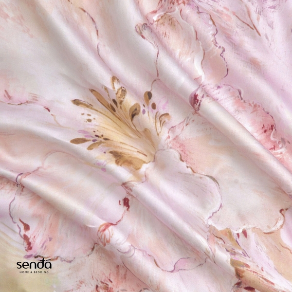 Bộ chăn ga gối 5 món Lụa Tencel 60S họa tiết - Mây hồng