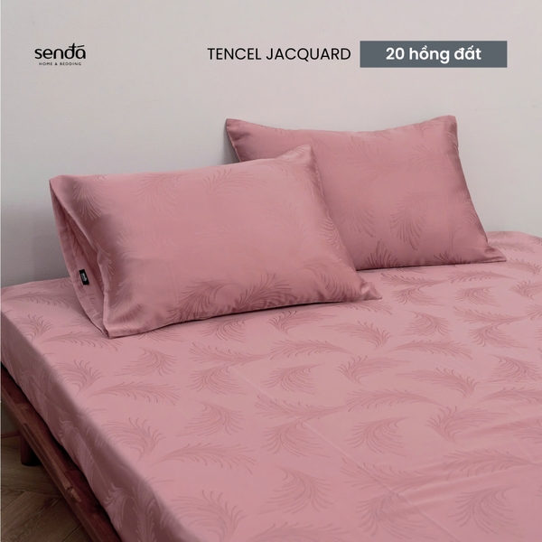Bộ ga gối 3 món Lụa Tencel Jacquard vân gấm - 20 hồng đất