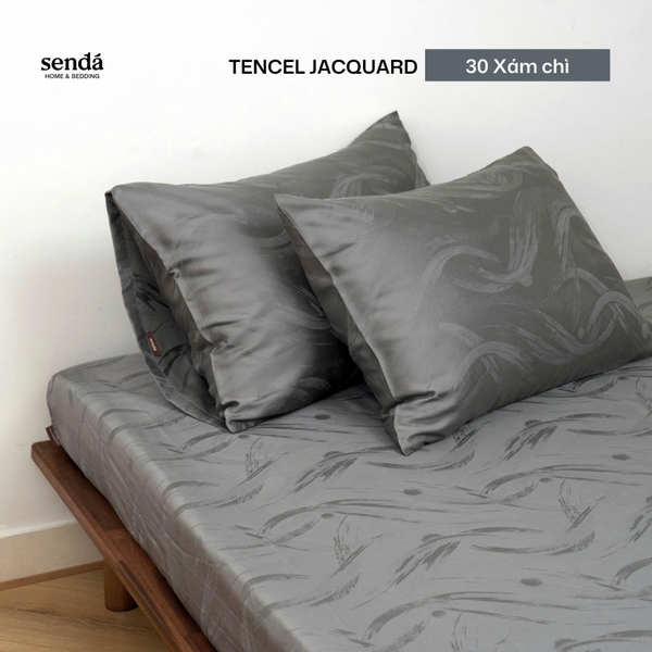 Bộ ga gối 3 món Lụa Tencel Jacquard vân gấm - 30 Xám chì