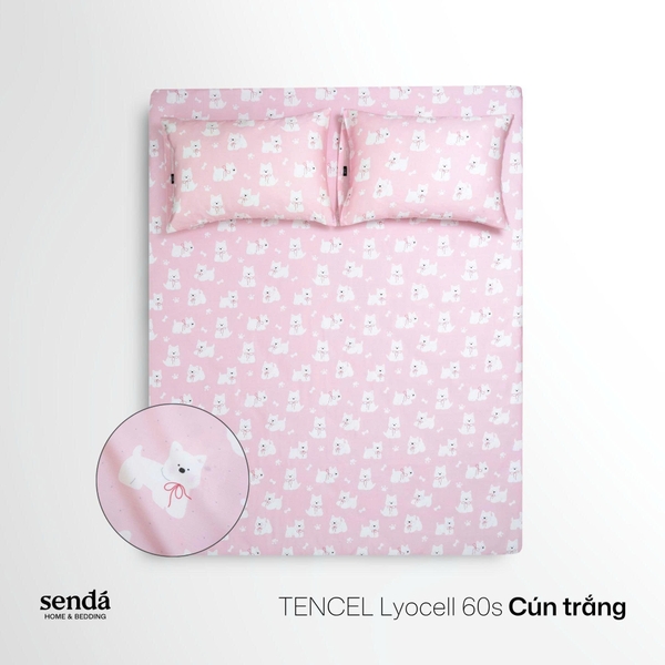 Bộ ga gối 3 món cho bé Lụa Tencel họa tiết - Cún trắng
