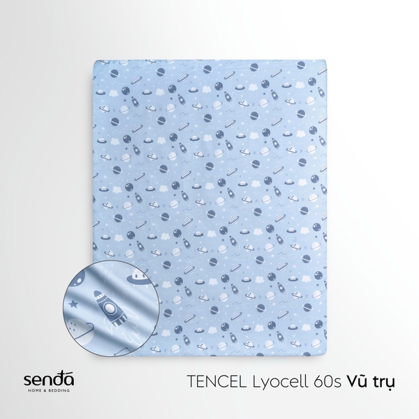 Bộ ga gối 3 món cho bé Lụa Tencel họa tiết - Vũ trụ