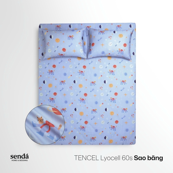 Bộ ga gối 3 món cho bé Lụa Tencel họa tiết - Sao băng