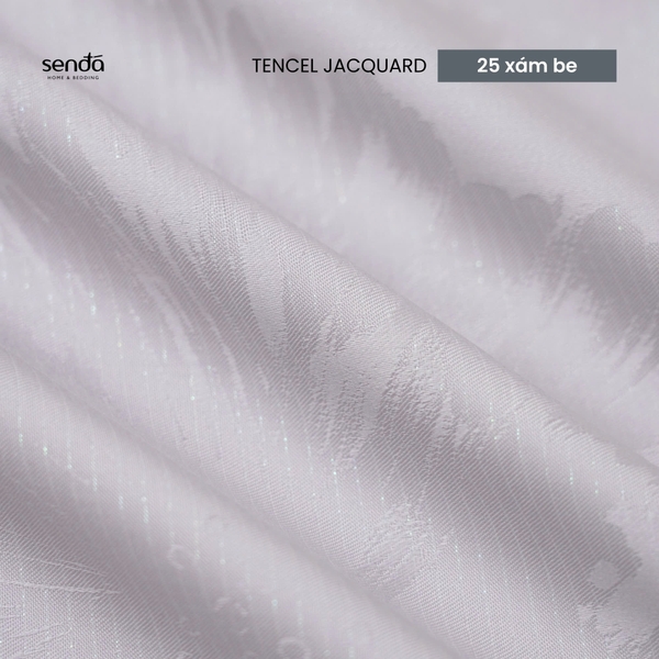 Bộ chăn ga gối 5 món Lụa Tencel Jacquard vân gấm - 25 Xám be