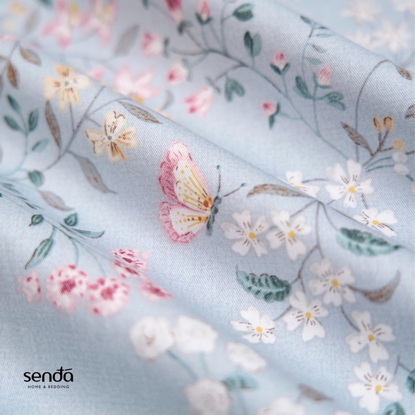 Bộ chăn ga gối 4 món Cotton Twill họa tiết - Bông xanh