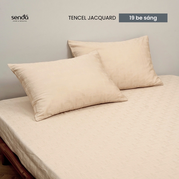 Bộ ga gối 3 món Lụa Tencel Jacquard vân gấm - 19 be sáng