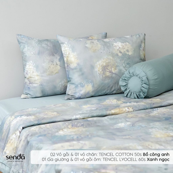 Bộ chăn ga gối 5 món Tencel Cotton họa tiết - Bồ công anh