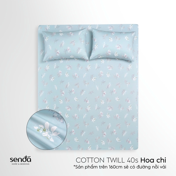 Bộ ga gối 3 món Cotton Twill họa tiết - Hoa chi