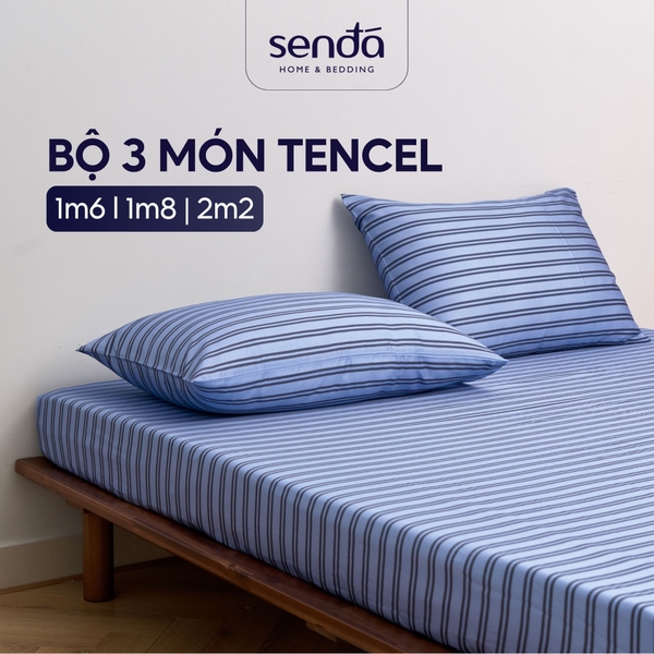 Bộ ga gối 3 món Lụa Tencel  họa tiết kẻ sọc