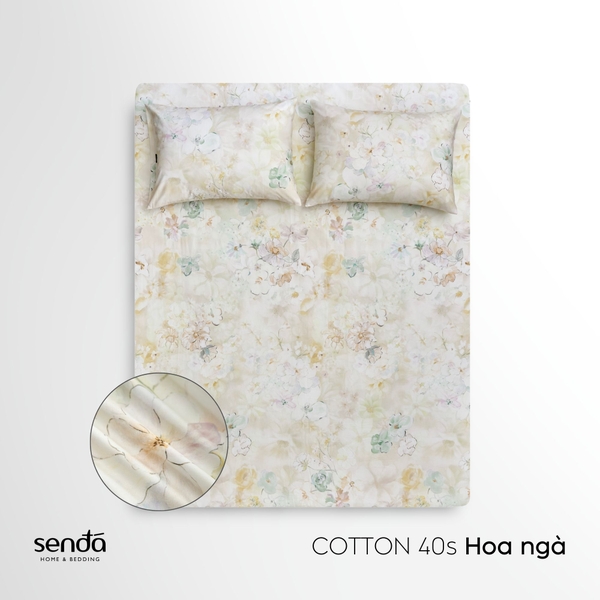 Bộ ga gối 3 món Cotton 40S họa tiết - Hoa ngà