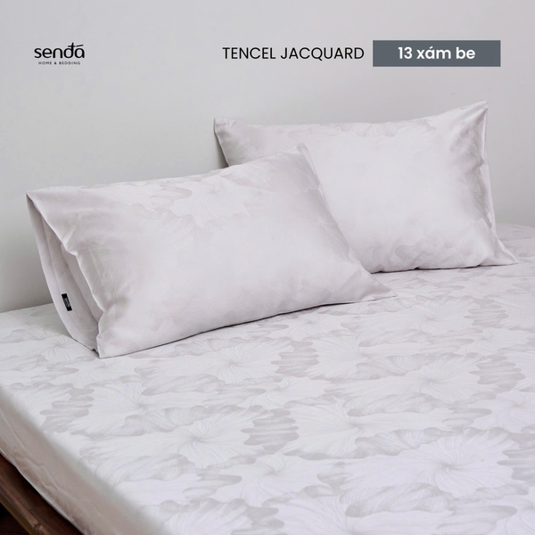 Bộ ga gối 3 món Lụa Tencel Jacquard vân gấm - 13 xám be