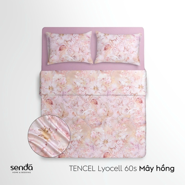 Vỏ chăn chần bông Lụa Tencel 60S họa tiết - Mây hồng
