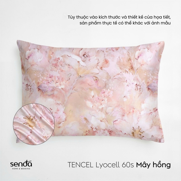 Vỏ gối nằm Lụa Tencel 60S họa tiết - Mây hồng