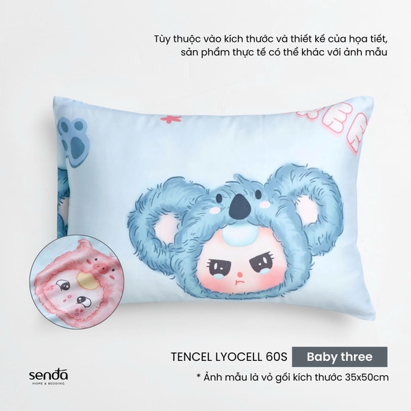 Vỏ gối nằm cho bé đi học Lụa Tencel họa tiết - Baby three