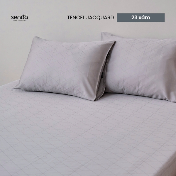 Bộ ga gối 3 món Lụa Tencel Jacquard vân gấm - 23 Xám