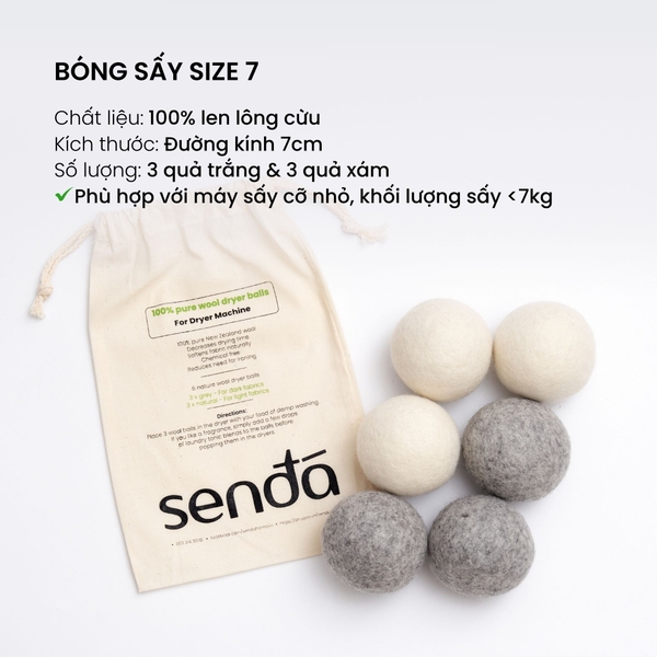 Bóng sấy quần áo len lông cừu,  Wool Dryer Balls 7cm 8cm dùng cho máy sấy quần áo