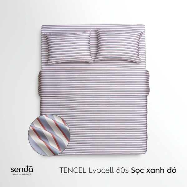 Bộ chăn ga gối 4 món Lụa Tencel họa tiết kẻ sọc - Sọc xanh đỏ