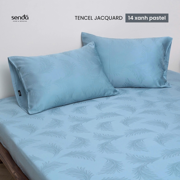 Bộ ga gối 3 món Lụa Tencel Jacquard vân gấm - 14 xanh pastel