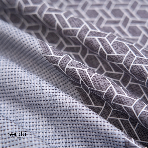 Bộ chăn ga gối 4 món Cotton Twill họa tiết kẻ sọc - Khoang xám