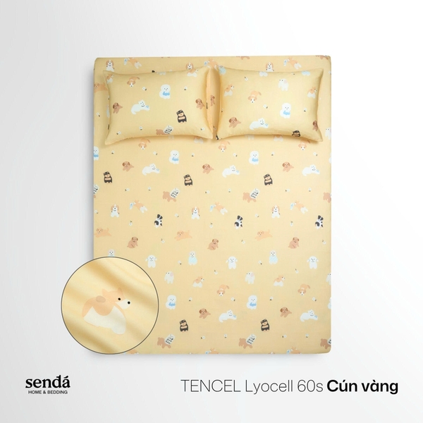 Bộ ga gối 3 món cho bé Lụa Tencel họa tiết - Cún vàng