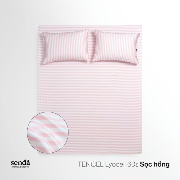 Bộ ga gối 3 món Lụa Tencel  họa tiết kẻ sọc - Sọc hồng