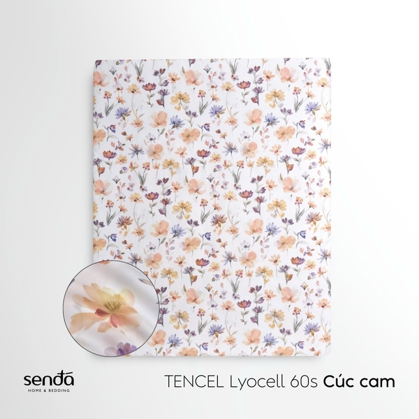 Bộ ga gối 3 món Lụa Tencel 60S họa tiết - Cúc cam
