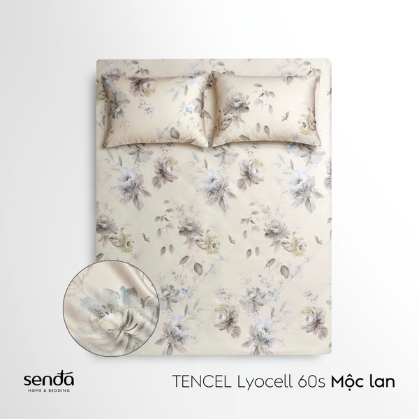 Bộ ga gối 3 món Lụa Tencel 60S họa tiết - Mộc lan