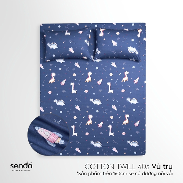Bộ ga gối 3 món cho bé Cotton Twill họa tiết - Vũ trụ xanh