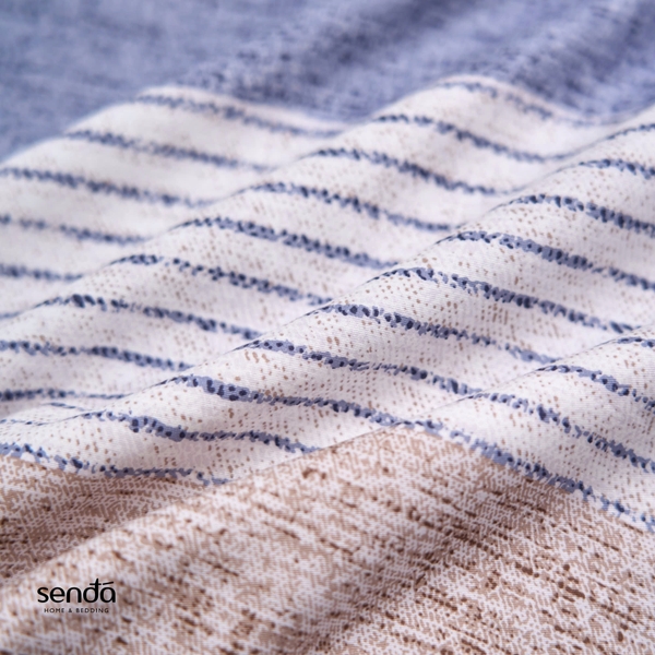 Bộ chăn ga gối 4 món Cotton Twill họa tiết kẻ sọc - Khoang xanh nâu