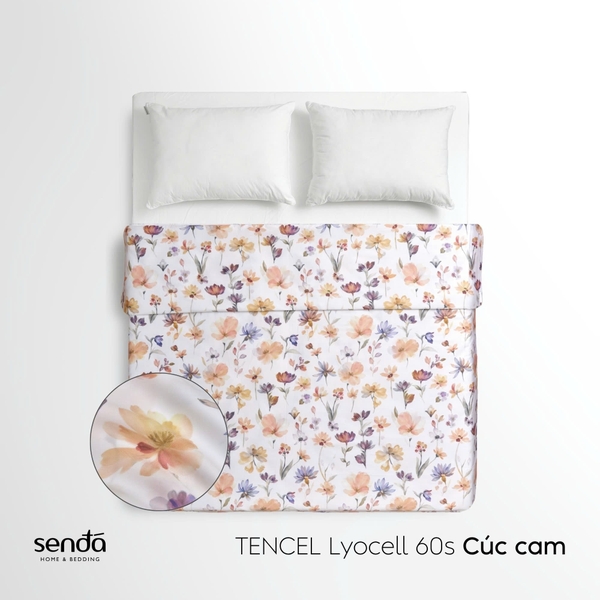 Vỏ chăn mỏng Lụa Tencel 60S họa tiết - Cúc cam