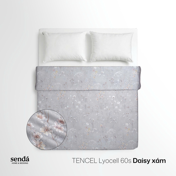 Vỏ chăn mỏng Lụa Tencel 60S họa tiết - Daisy Xám