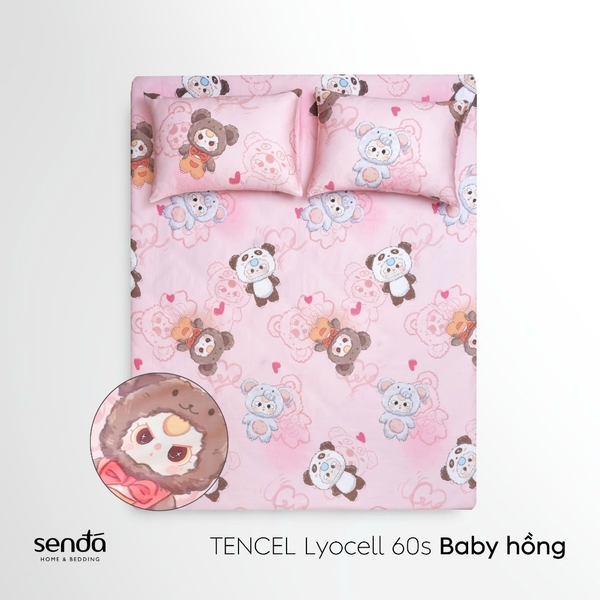 Bộ ga gối 3 món cho bé Lụa Tencel họa tiết - Baby hồng