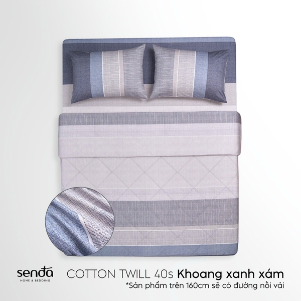 Bộ chăn ga gối 4 món Cotton Twill họa tiết kẻ sọc - Khoang xanh xám