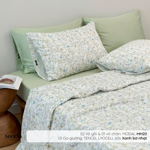 Bộ chăn ga gối 4 món (chăn chần bông) Micro Modal họa tiết - MM20