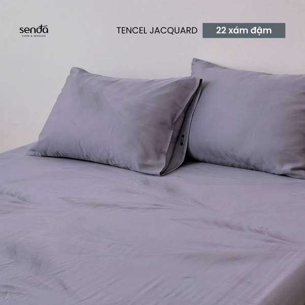 Bộ ga gối 3 món Lụa Tencel Jacquard vân gấm - 22 Xám đậm