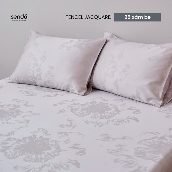 Bộ ga gối 3 món Lụa Tencel Jacquard vân gấm - 25 Xám be