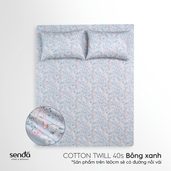 Bộ ga gối 3 món Cotton Twill họa tiết - Bông xanh