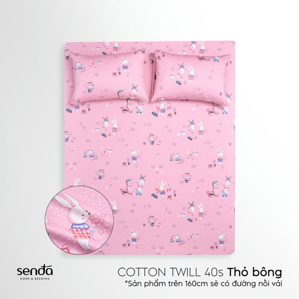 Bộ ga gối 3 món cho bé Cotton Twill họa tiết - Thỏ bông
