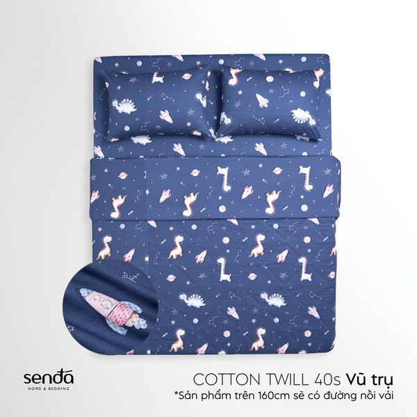 Bộ chăn ga gối 4 món cho bé Cotton Twill họa tiết - Vũ trụ xanh