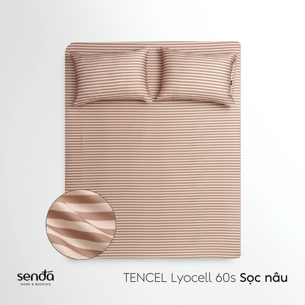 Bộ ga gối 3 món Lụa Tencel  họa tiết kẻ sọc - Sọc nâu