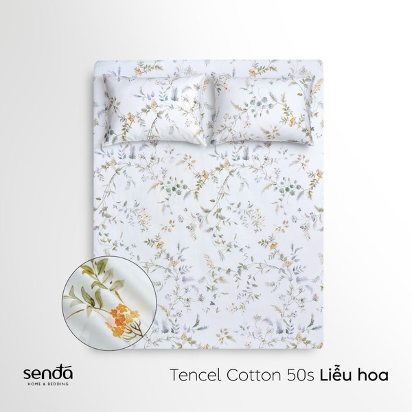 Bộ ga gối 3 món Tencel Cotton họa tiết - Liễu hoa