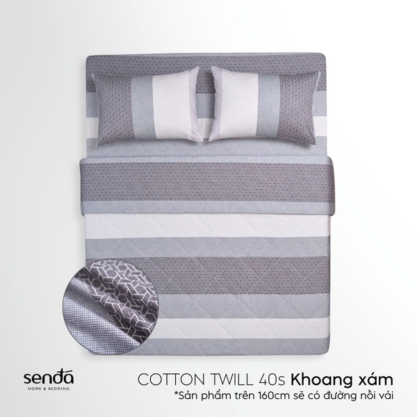 Bộ chăn ga gối 4 món Cotton Twill họa tiết kẻ sọc - Khoang xám