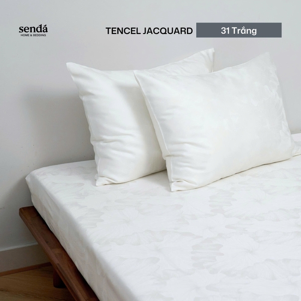 Bộ ga gối 3 món Lụa Tencel Jacquard vân gấm - 31 Trắng